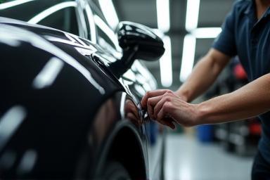 Technicien expert appliquant une protection céramique sur une berline