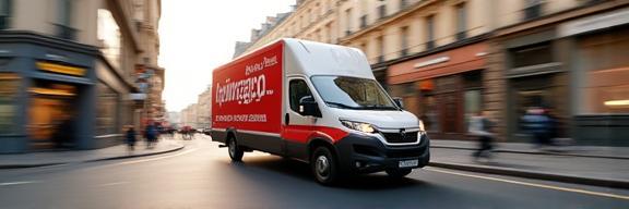 Véhicule de livraison RapidLivraison sur une avenue de Paris